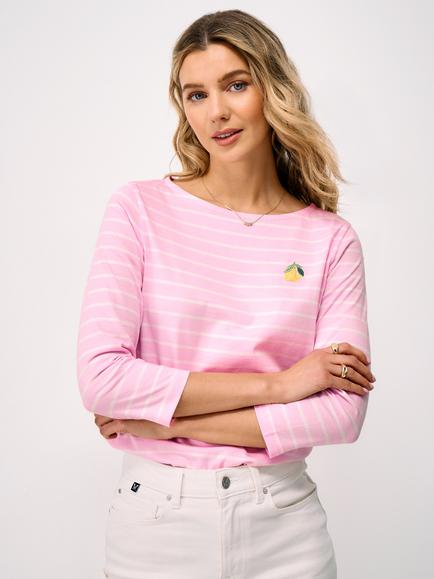 Crew Clothing Embroidered Cotton Breton Striped Top, Pastel Pink, Pastel Pink