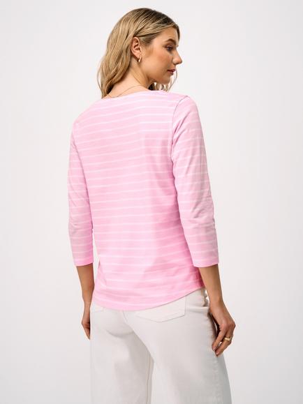 Crew Clothing Embroidered Cotton Breton Striped Top, Pastel Pink - view 2, Pastel Pink