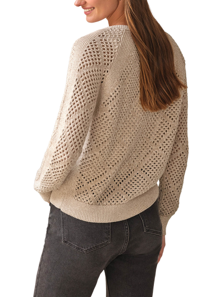 Pure Collection Cotton Mesh Zip Cardigan, Neutral - view 2, Neutral
