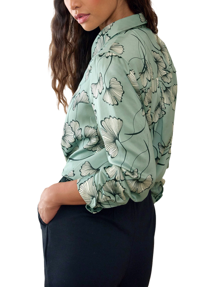 Pure Collection Silk Leaf Print Regular Fit Shirt, Green - view 2, Green