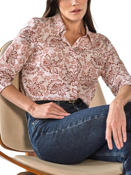 Pure Collection Silk Floral Regular Fit Shirt, Natural/Multi, Natural/Multi