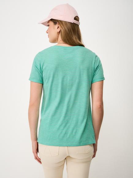 Crew Clothing Perfect Crew Neck Striped Cotton-Slub T-Shirt - view 2, Aqua Blue