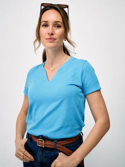Crew Clothing Notch Neck Cotton T-Shirt, Aqua Blue