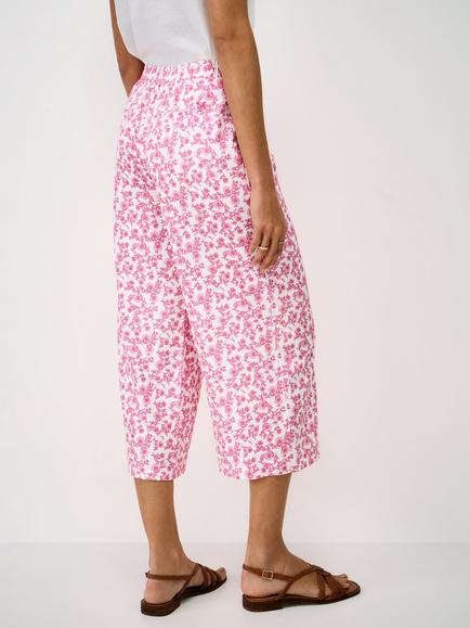 Crew Clothing Floral Cropped Wide-Leg Trousers, Pink/Multi - view 2, Pink Multi