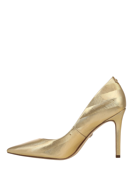 Sam Edelman Hazel Leather Pointed Toe Court Shoes, Amber Gold - view 2, Amber Gold