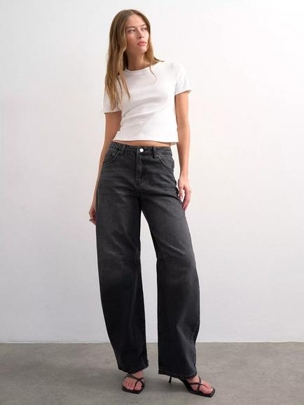 Topshop Barrel Leg Jeans, Washed Black, Washed Black