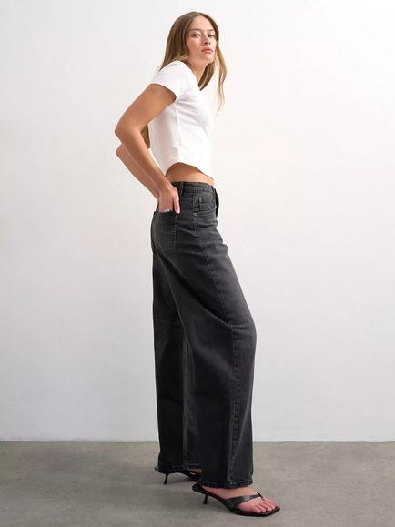 Topshop Barrel Leg Jeans, Washed Black - view 2, Washed Black