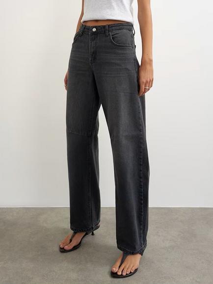 Topshop Mid Rise Barrel Leg Jeans, Washed Black - view 2, Washed Black