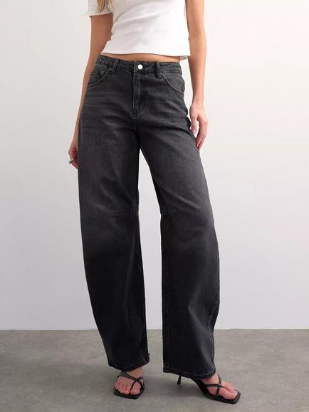 Topshop Mid Rise Barrel Leg Jeans, Washed Black, Washed Black