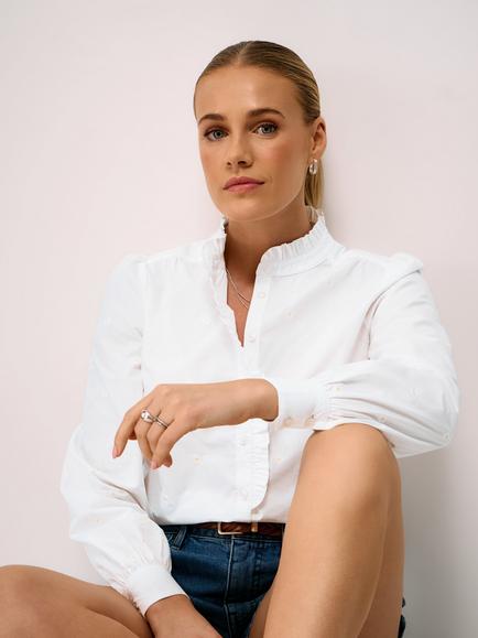 Crew Clothing Embroidered Harmony Frill Blouse, White, White
