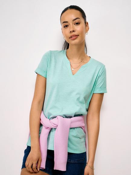 Crew Clothing Notch Neck Cotton T-Shirt, Turquoise Blue