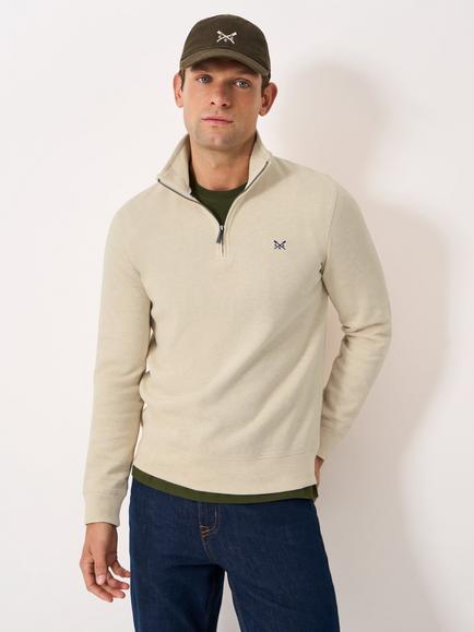 Crew Clothing French Rib Half Zip Jumper, White