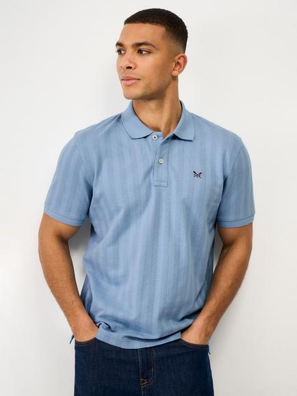Crew Clothing Stripe Cotton Polo Shirt, Light Blue