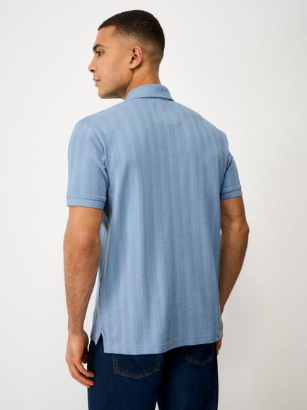Crew Clothing Stripe Cotton Polo Shirt - view 2, Light Blue