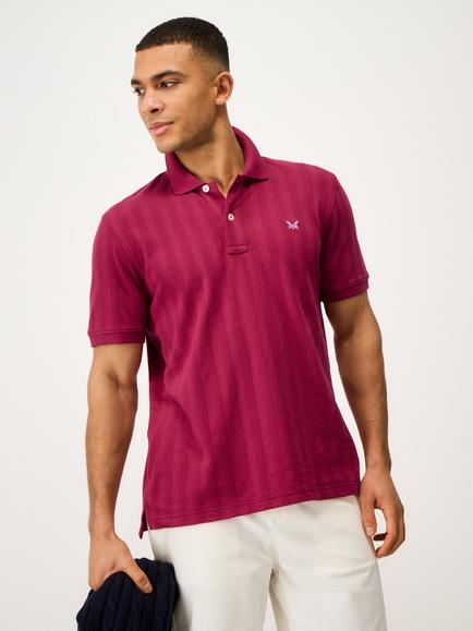 Crew Clothing Stripe Cotton Polo Shirt, Berry Red