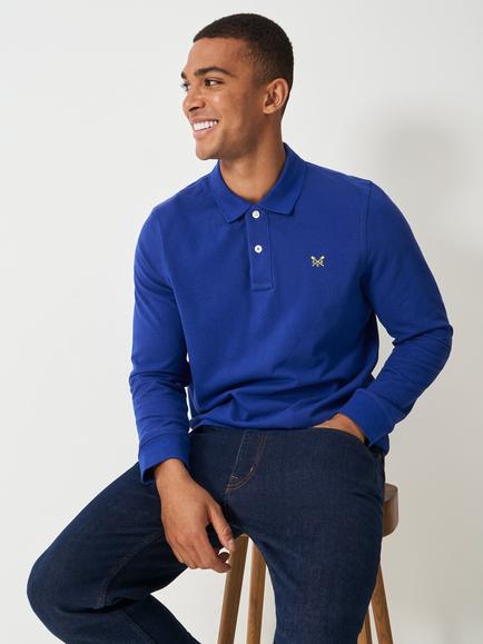 Crew Clothing Long Sleeve Cotton Polo Shirt, Royal Blue