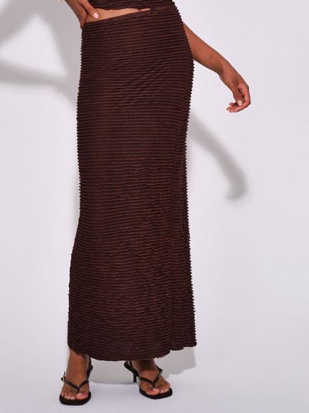 South Beach Textured Frill Maxi Skirt, Brown - view 2, Brown