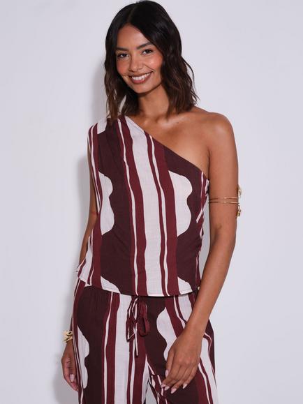 South Beach Striped One Shoulder Top, Multi, Multi