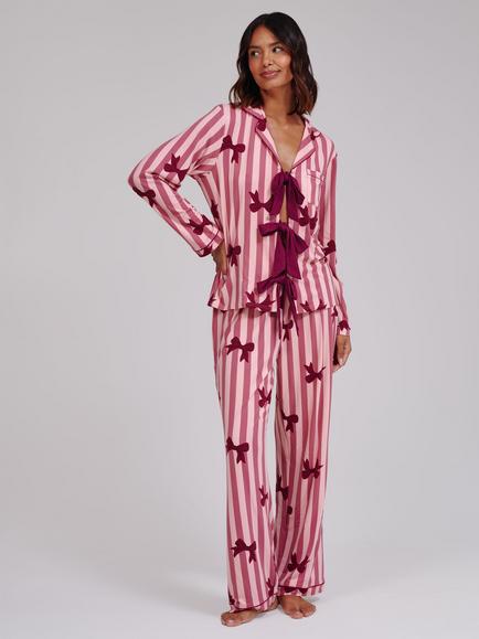 Loungeable Argyle Traditional Button Pyjama Set, Pink/Multi, Pink/Multi