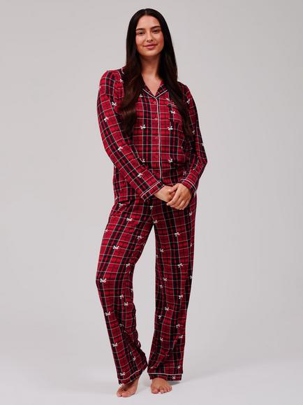 Loungeable Plaid Christmas Pyjama Set, Red/Multi, Red/Multi