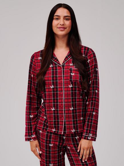 Loungeable Plaid Christmas Pyjama Set, Red/Multi - view 2, Red/Multi