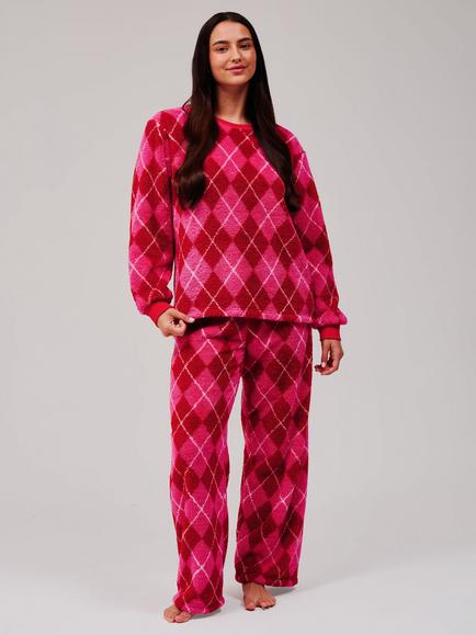Loungeable Argyle Lounge Pyjama Set, Pink/Multi, Pink/Multi