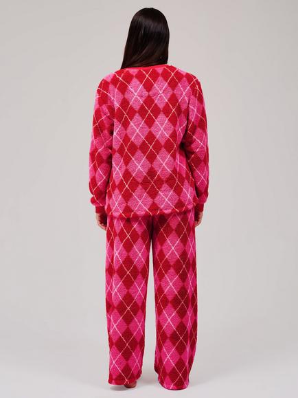 Loungeable Argyle Lounge Pyjama Set, Pink/Multi - view 2, Pink/Multi