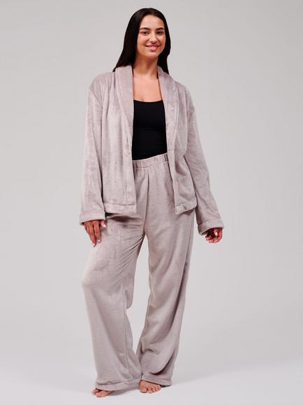 Loungeable Wrap Kimono Trouser Fleece Set, Taupe - view 2, Taupe