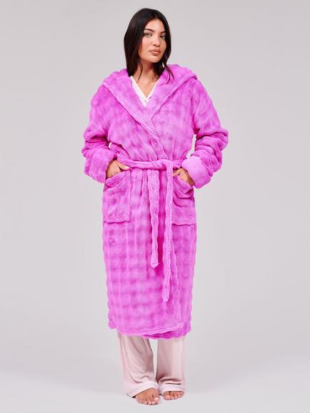 Loungeable Luxury Bubble Fleece Hooded Dressing Gown, Pink, Pink