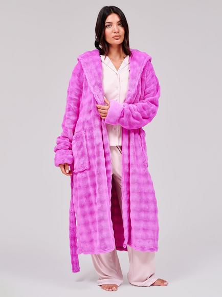 Loungeable Luxury Bubble Fleece Hooded Dressing Gown, Pink - view 2, Pink
