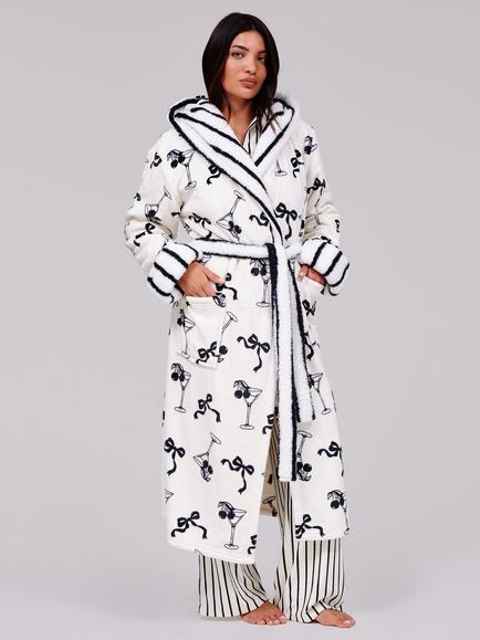Loungeable Martini Dressing Gown, White/Black, White/Black