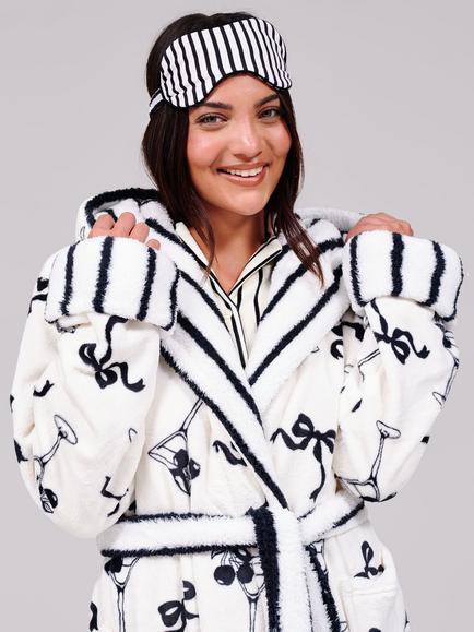 Loungeable Martini Dressing Gown, White/Black - view 2, White/Black