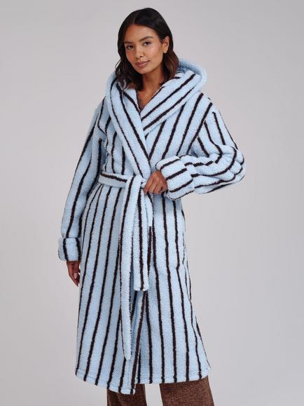 Loungeable Pinstripe Dressing Gown, Blue, Blue