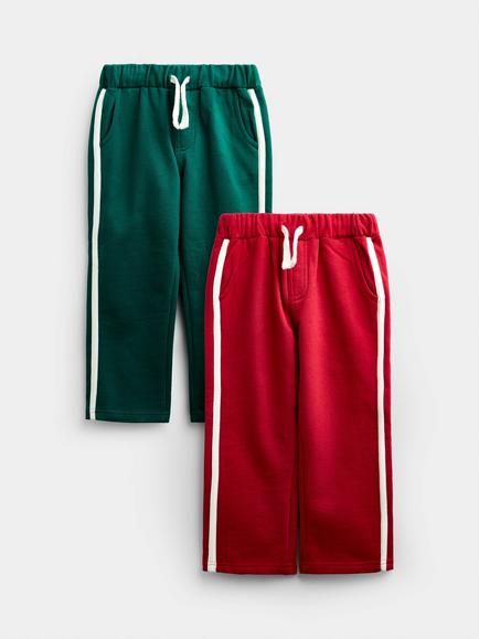 JoJo Maman Bébé Kids' Straight Leg Stripe Joggers, Dark Green/Red, Dark Green/Red