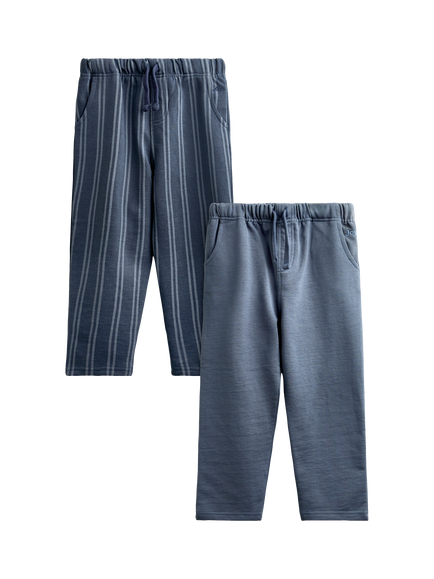 JoJo Maman Bébé Kids' Vertical Stripe & Plain Joggers, Pack of 2, Charcoal Grey, Charcoal Grey