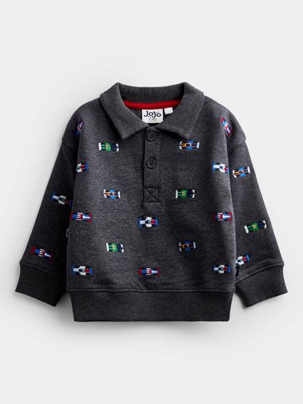 JoJo Maman Bébé Kids' Car Half Sweatshirt, Charcoal Marl, Charcoal Marl