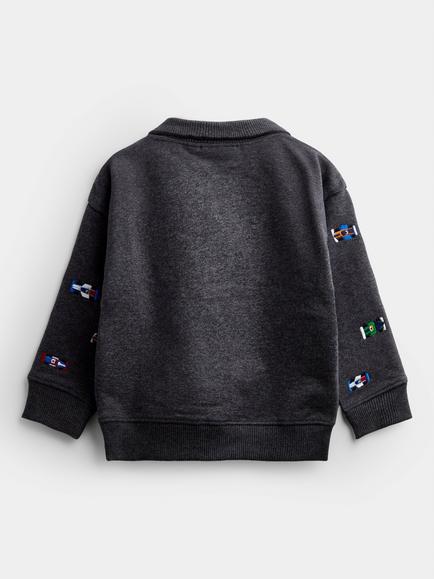 JoJo Maman Bébé Kids' Car Half Sweatshirt, Charcoal Marl - view 2, Charcoal Marl