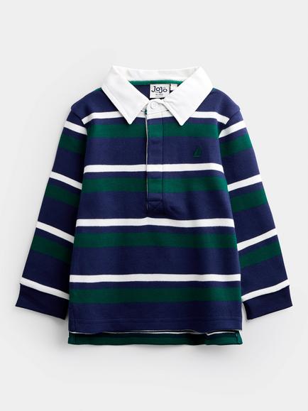 JoJo Maman Bébé Kids' Classic Stripe Rugby Shirt, Dark Green, Dark Green