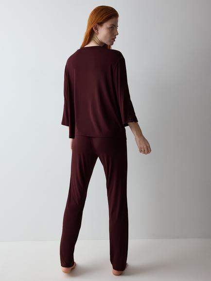 Triumph Amourette Long Pyjama Set, Claret - view 2, Claret