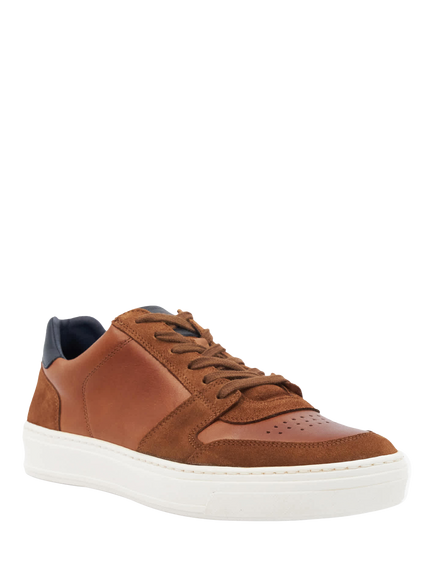 Dune London Tawly Leather Lace Up Trainers, Tan - view 2, Tan