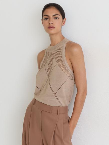 Reiss Maya High Neck Sleeveless Top, Neutral, Neutral