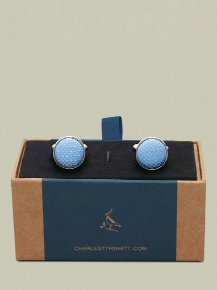 Charles Tyrwhitt Round Cufflinks, Sky Blue - view 2, Sky Blue