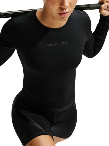 Nike Pro Sculpt Stretch Short Sleeve Logo Top - view 2, Black/Black