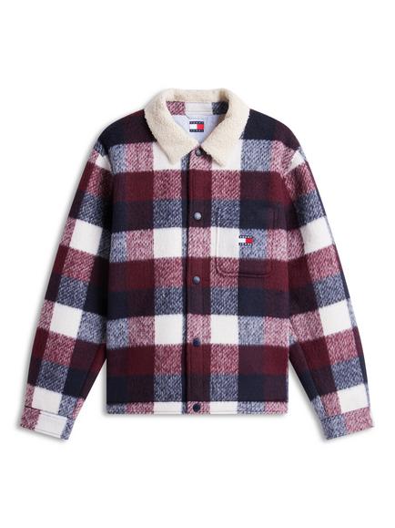 Tommy Jeans Teddy Lined Brushed Flannel Oversized Shacket, Blue/Multi