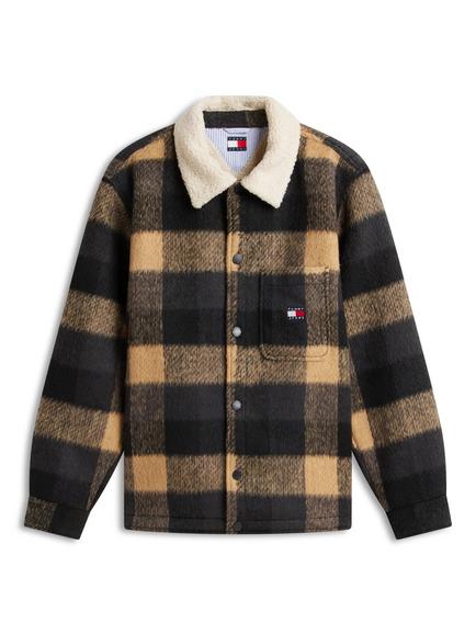 Tommy Jeans Teddy Lined Brushed Flannel Oversized Shacket, Black/Multi