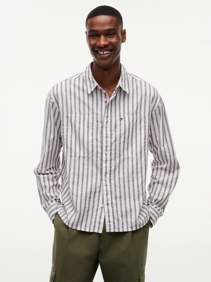 Tommy Jeans Regular Fit Dobby Stripe Shirt, Multi, Multi
