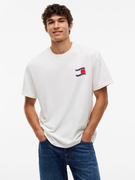 Tommy Jeans Cotton Wavy Flag T-Shirt, White, White
