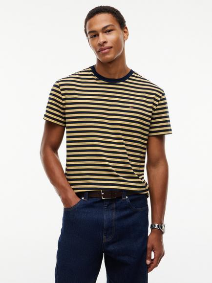 Tommy Jeans Cotton Stripe Crew Neck T-Shirt, Yellow