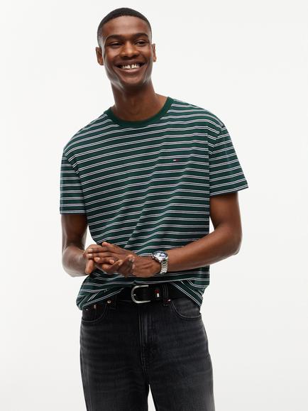 Tommy Jeans Cotton Stripe Crew Neck T-Shirt, Green