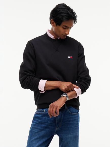 Tommy Jeans Cotton Rich Badge Crew Neck Jumper, Black